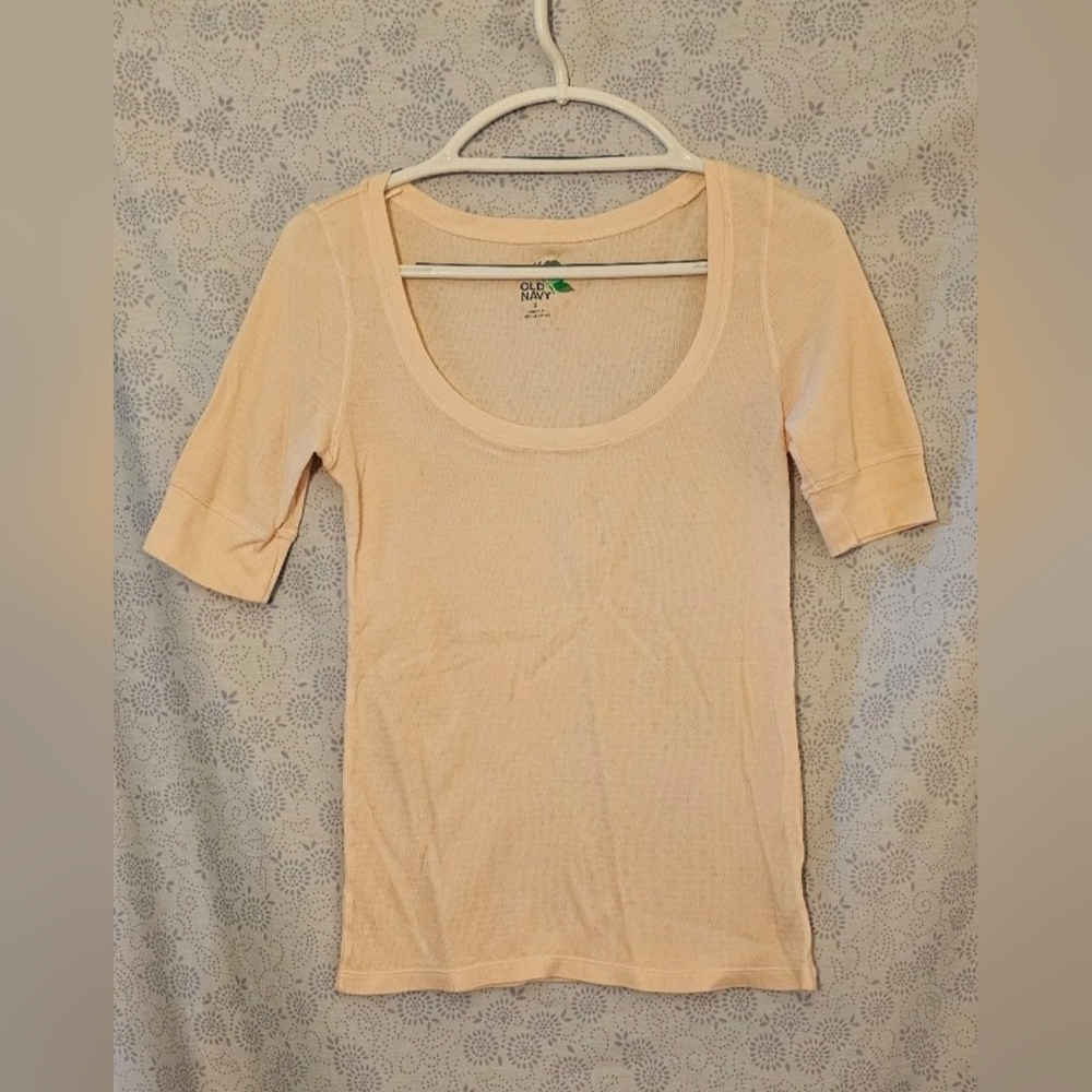 ✨️ Old Navy Scoop Neck T-shirt Textured Cotton Small Pale Pink